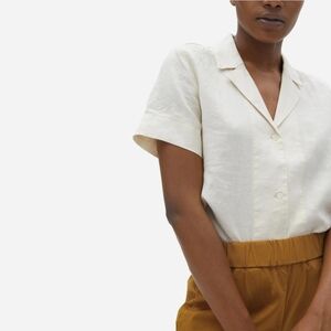 Everlane The Short Sleeve Button Up Linen Notch Short Beige Size 2
